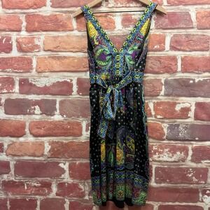 ECI New York Dress Women's 12 Multicolor Boho Floral Satin Tie Waist Sundress